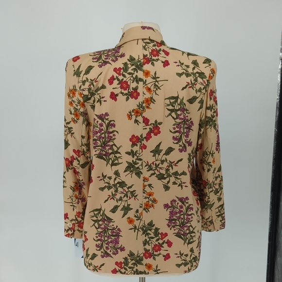 Vintage Liz Cailborne Floral Blazer Tan Orange 14P preppy retro bohemian busines - Picture 2 of 8